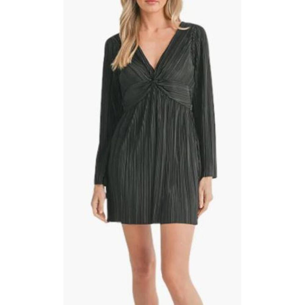 Lush Long Sleeve Twist Front Plissé Minidress - Medium